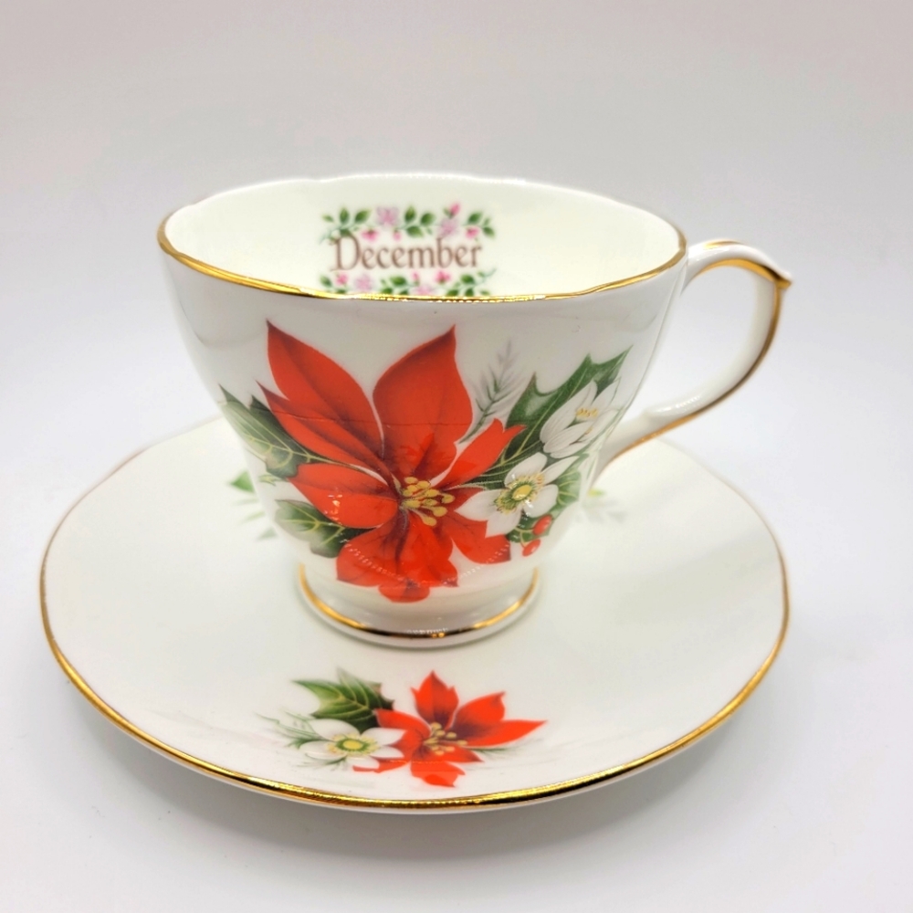 Royal Winchester Red Poinsettia December Tea Cup and Saucer Set.